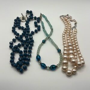 Necklaces- Bundle of 3 in blue / blue multi / blush pearl